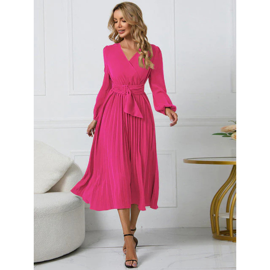 Elegant Women’s Midi Dress With Long Sleeves And Waistband