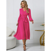 Elegant Women’s Midi Dress With Long Sleeves And Waistband