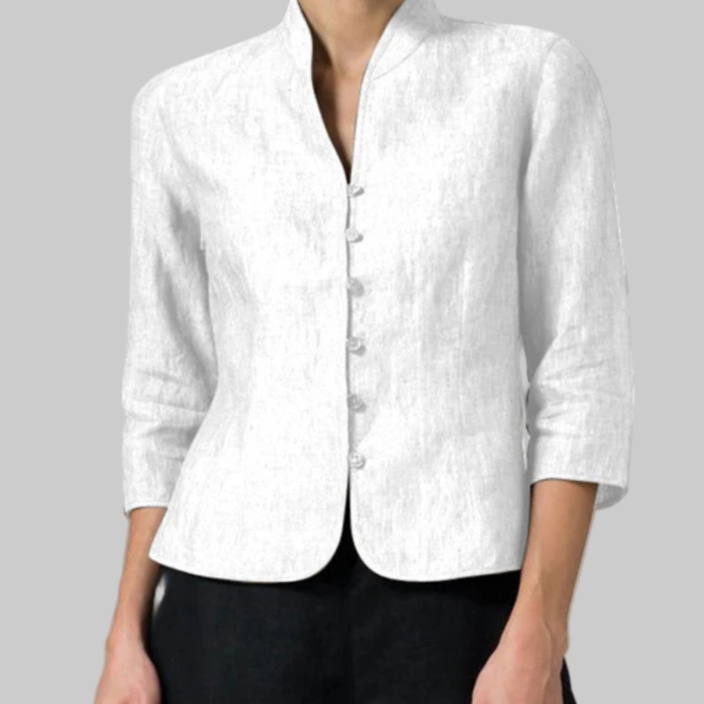Stylish Airy Women’s Blouse with Stand-Up Collar and Buttons