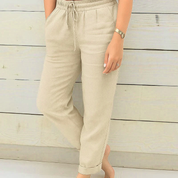 Linen Pants for Women with Drawstring and Straight Legs