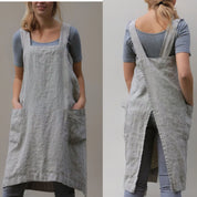 Light Linen Apron Dress with Pockets for Women