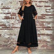 Elegant Maxi Party Dress for Women with Mesh Sleeves and Pockets