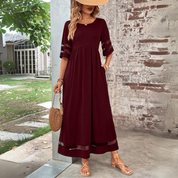 Elegant Maxi Party Dress for Women with Mesh Sleeves and Pockets