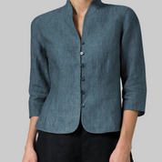 Stylish Airy Women’s Blouse with Stand-Up Collar and Buttons