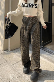 Brown Palazzo Pants with Leopard Print and High Waist