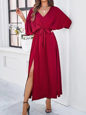 Maxi Dress with V-Neck and Tie Waist