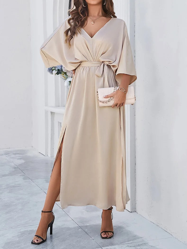 Elegant Gala Maxi Dress with Bow Detail and Split for Women