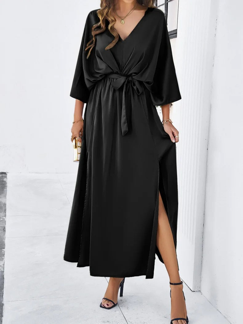 Maxi Dress with V-Neck and Tie Waist