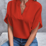 Women's Elegant Blouse with V-Neck and Short Sleeves