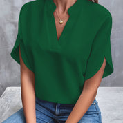 Women's Elegant Blouse with V-Neck and Short Sleeves