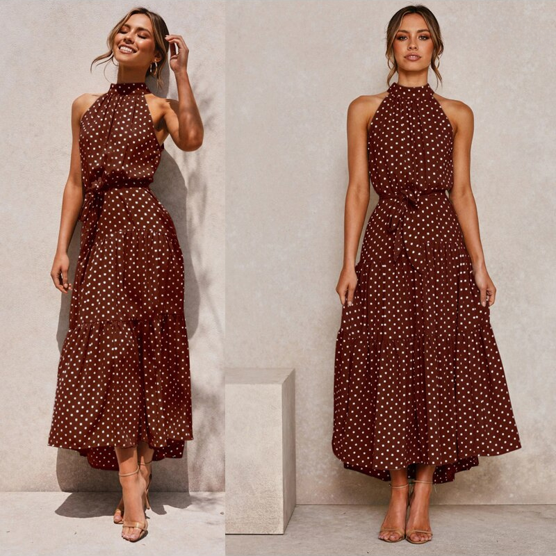 Summer Midi Dress With Halter Neck And Loose Fit For Women