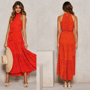 Summer Midi Dress With Halter Neck And Loose Fit For Women