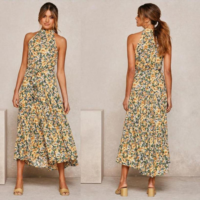 Summer Midi Dress With Halter Neck And Loose Fit For Women