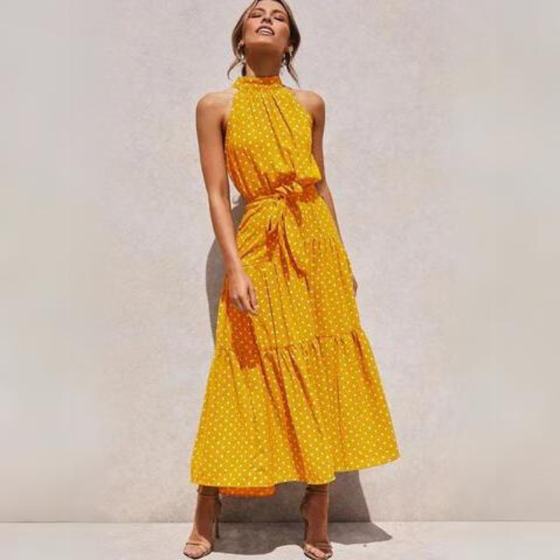 Summer Midi Dress With Halter Neck And Loose Fit For Women