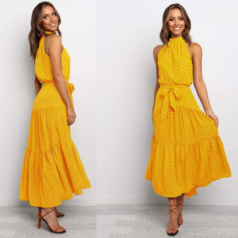 Summer Midi Dress With Halter Neck And Loose Fit For Women