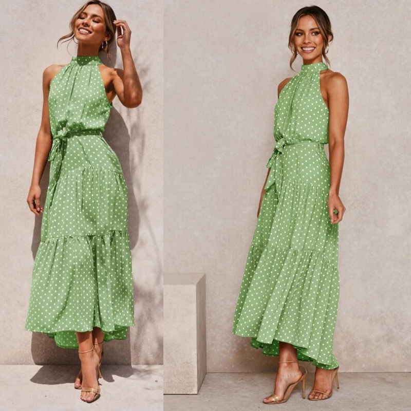 Summer Midi Dress With Halter Neck And Loose Fit For Women