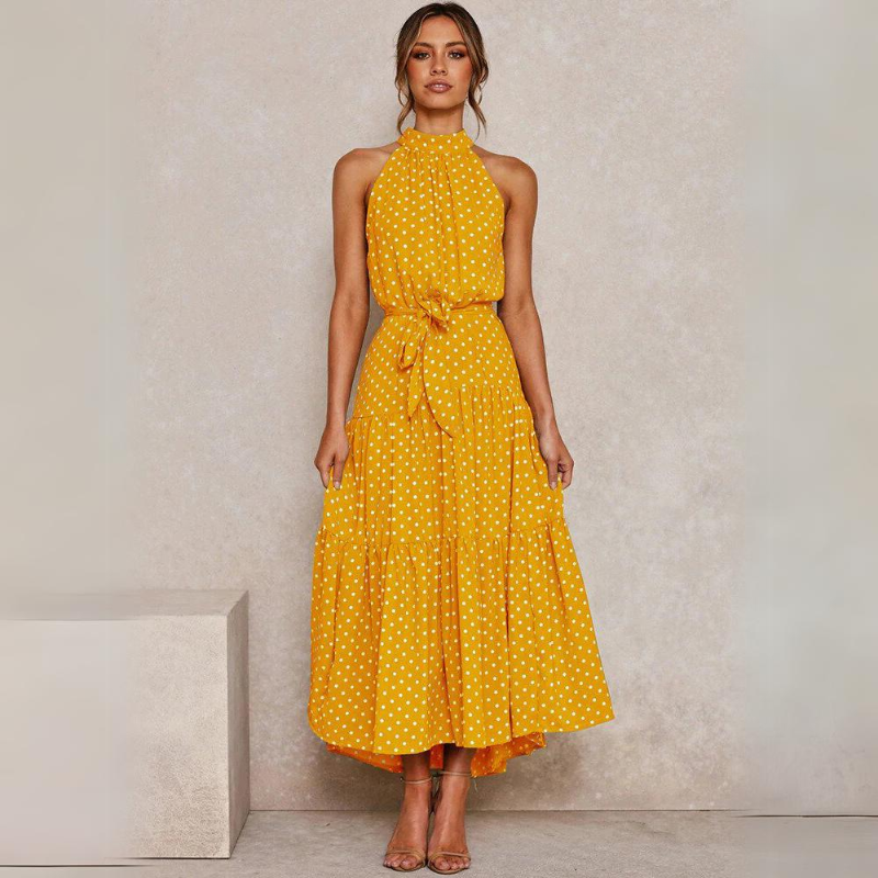 Summer Midi Dress With Halter Neck And Loose Fit For Women