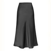 A-Line Satin Look Midi Skirt for Women with Slit and High Waist
