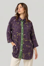 Women's Airy Tunic Blouse with V Neck and Long Sleeves