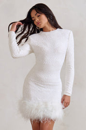 Sequined Cocktail Mini Dress with Long Sleeves for Women