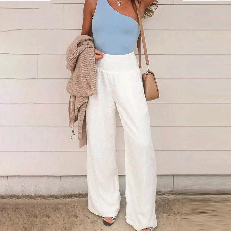 Elegant Airy Pants with Wide Legs and High Waist