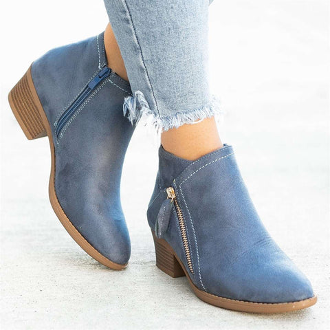 Chic Ankle Boots with Zipper and Block Heel for Women