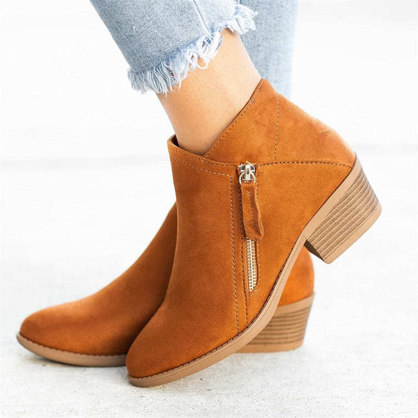 Chic Ankle Boots with Zipper and Block Heel for Women