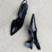 Amberly - Vintage Polka Dot Slingback Pumps with Block Heel