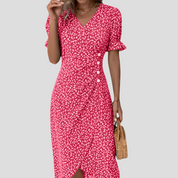 Stylish Midi Dress with Floral Print and V-Neck for Women