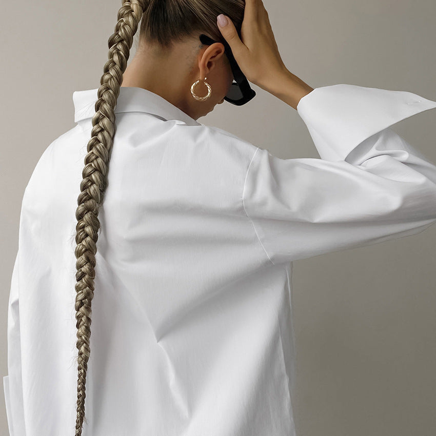White Oversized Blouse for Women with Long Sleeves