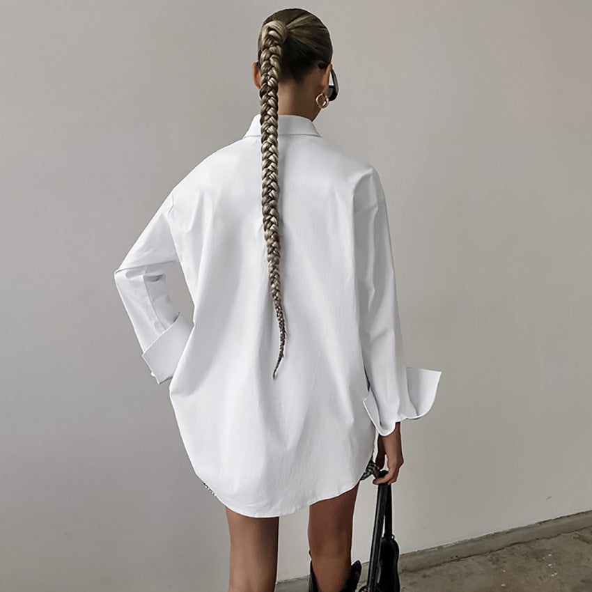 White Oversized Blouse for Women with Long Sleeves