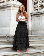 Elegant Women's Maxi Skirt with Pleated Look and High Waist