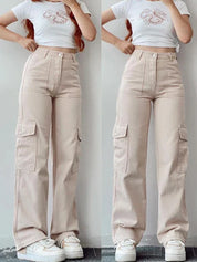 High Waist Cargo Pants for Women with Wide Legs