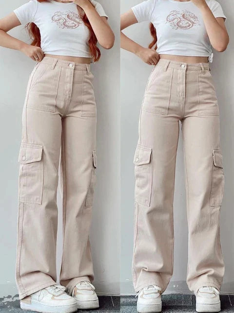 High Waist Cargo Pants for Women with Wide Legs