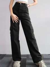 High Waist Cargo Pants for Women with Wide Legs