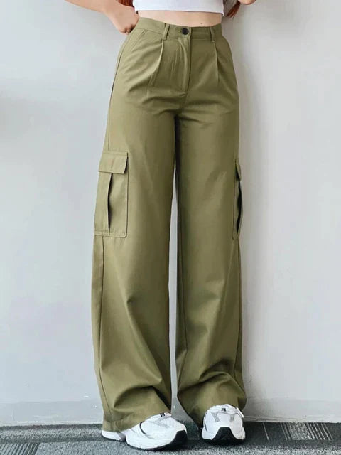 High Waist Cargo Pants for Women with Wide Legs