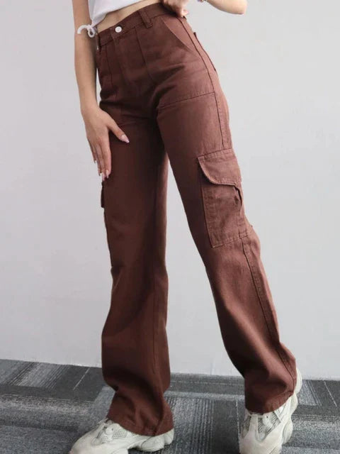 High Waist Cargo Pants for Women with Wide Legs