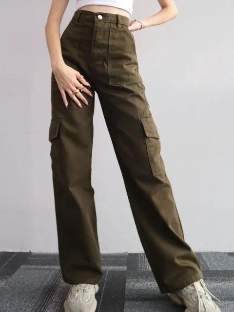 High Waist Cargo Pants for Women with Wide Legs