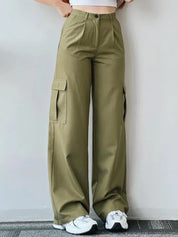 High Waist Cargo Pants for Women with Wide Legs