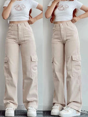 High Waist Cargo Pants for Women with Wide Legs