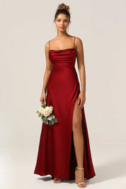 Maartje - Satin evening dress with high slit and open back
