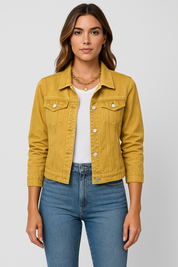 Women’s Denim Jacket with Button Closure and Chest Pockets