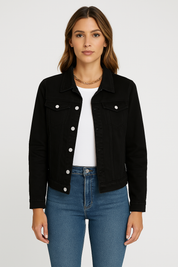 Women’s Denim Jacket with Button Closure and Chest Pockets