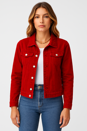 Women’s Denim Jacket with Button Closure and Chest Pockets