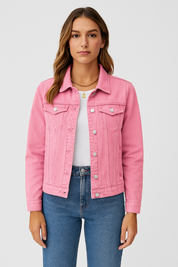Women’s Denim Jacket with Button Closure and Chest Pockets