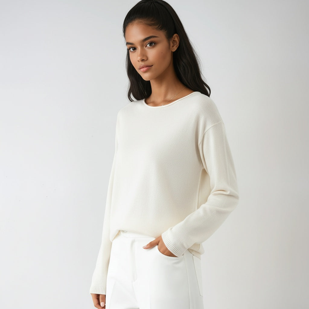Fine-Knit Sweater for Women with Round Neck Soft and Comfortable