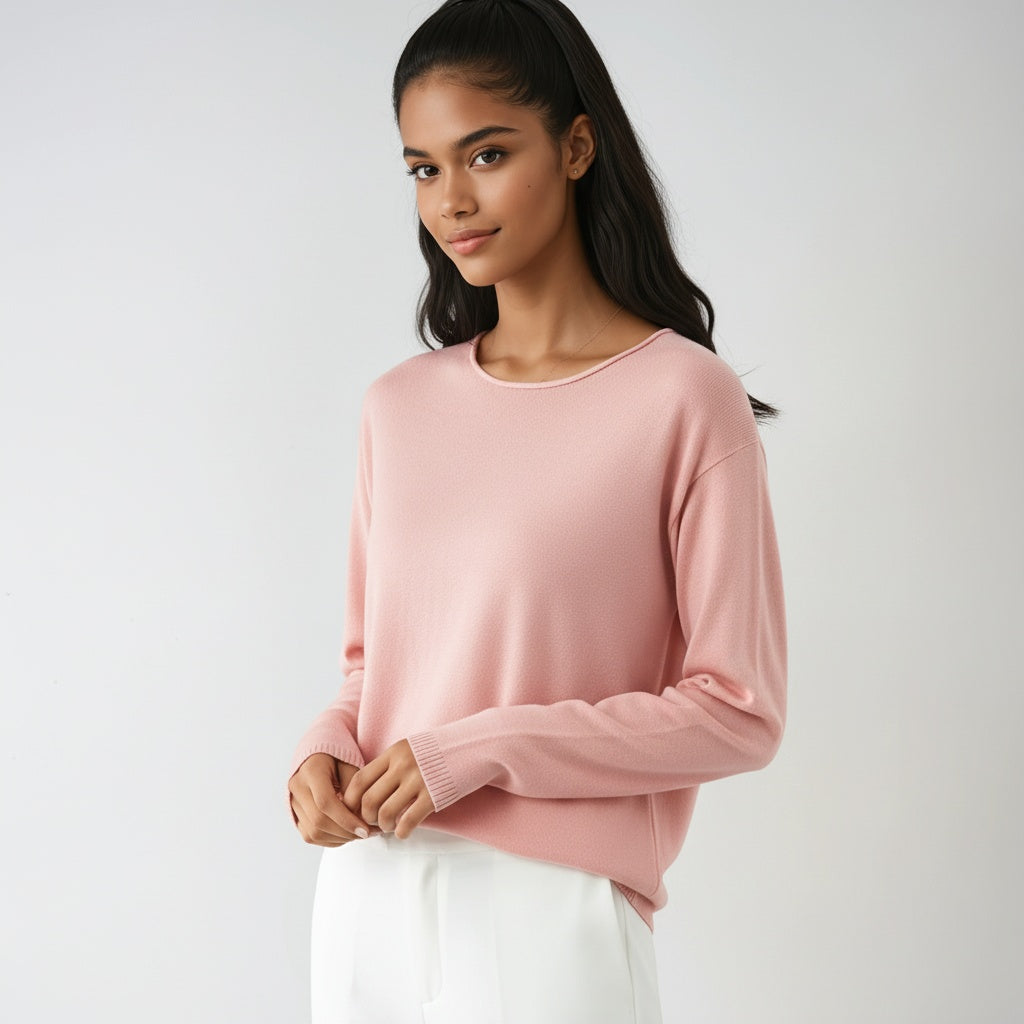 Fine-Knit Sweater for Women with Round Neck Soft and Comfortable