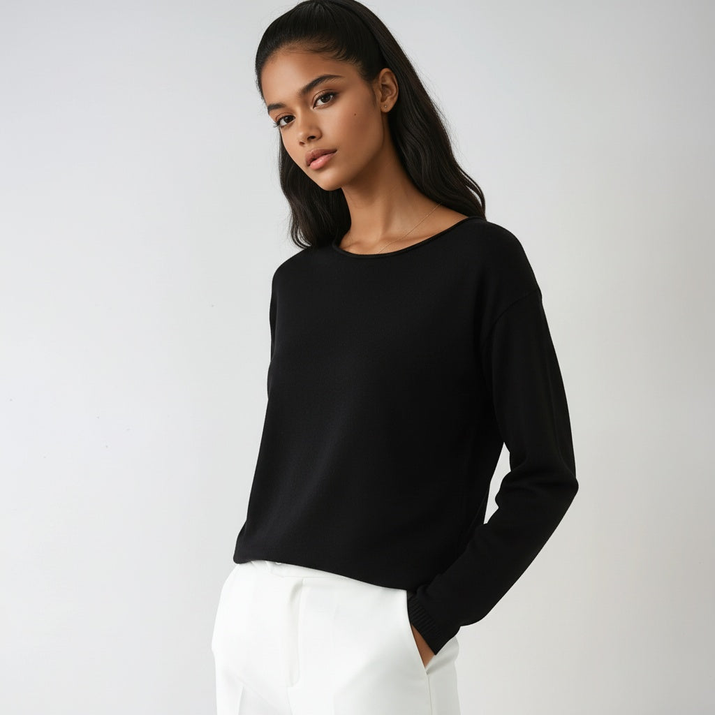 Fine-Knit Sweater for Women with Round Neck Soft and Comfortable