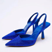 Slingback High Heels for Women with Rhinestones and Pointed Toe