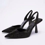 Slingback High Heels for Women with Rhinestones and Pointed Toe